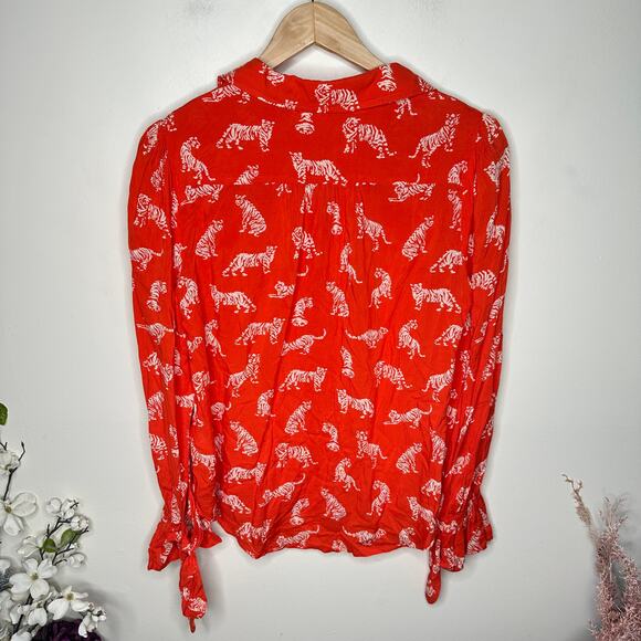 ANTHROPOLOGIE x MARGARET JEANE Tiger Print Blouse Red Sz 6 {AA38} - Picture 3 of 5